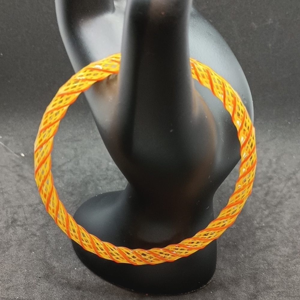 Vibrant Orange Braided Glass Bangle Bracelet